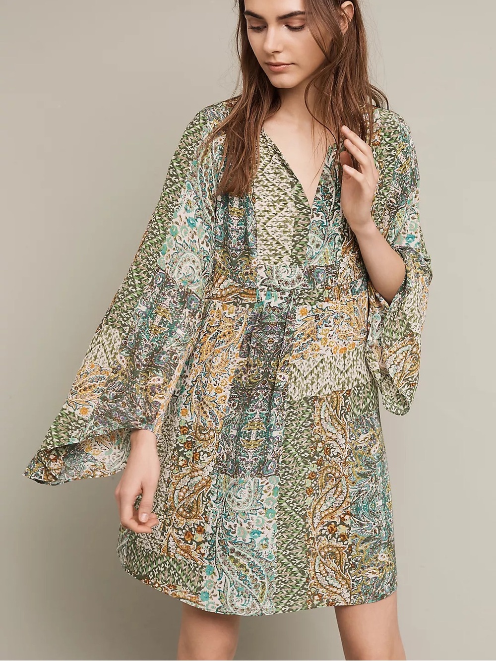 Floreat Anthropologie 100% silk Amelie Silk Kimono bohemian mini dress